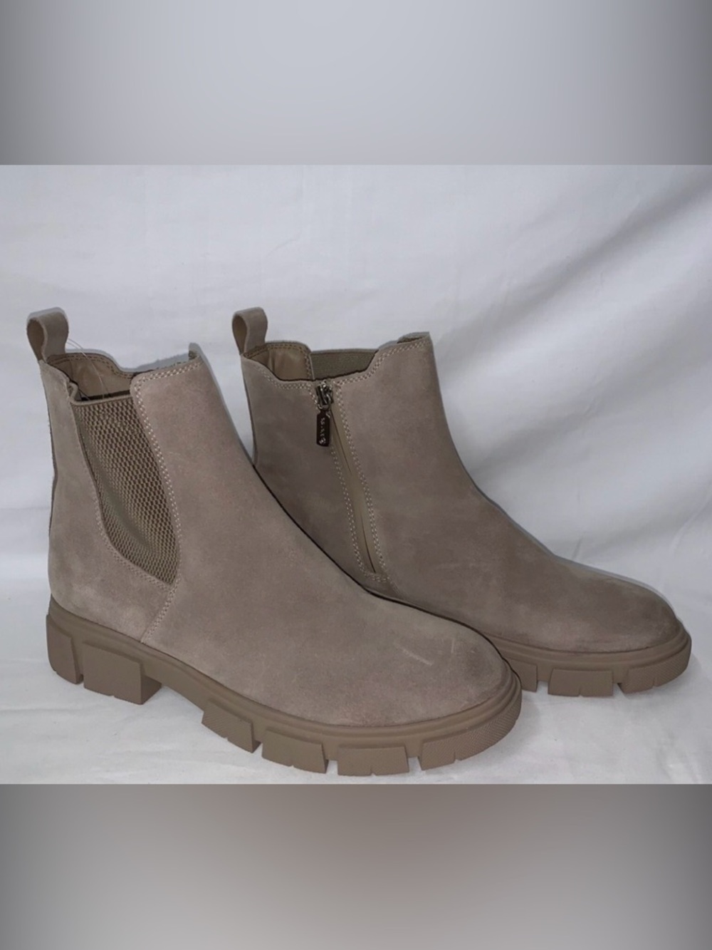 Blondo Taupe Suede Lug Sole Chelsea Boots